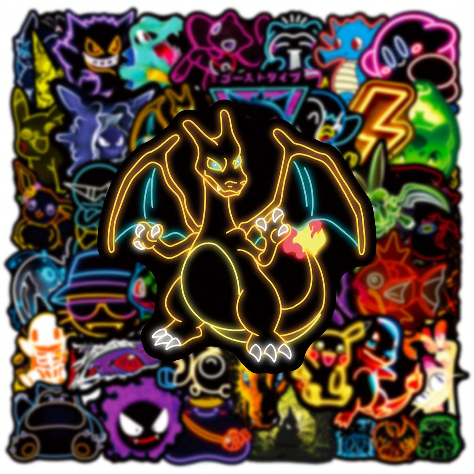Laptop Accessories Kit - 60/100 szt. Neonowych Naklejek Anime Pokemon