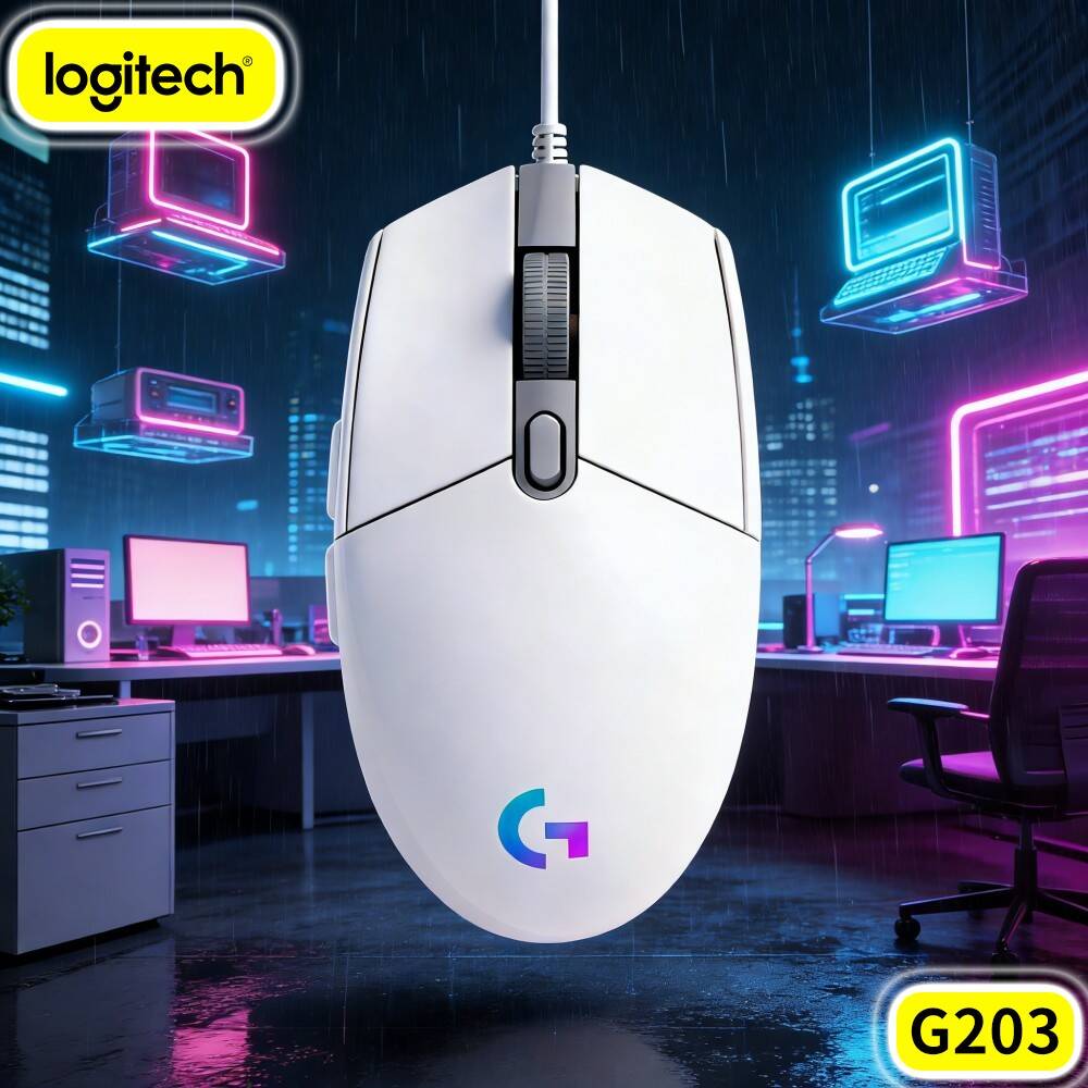 Logitech Mouse G203 - Mysz gamingowa Logitech G203 przewodowa, zakrzywiona,